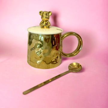Bearista Gold Glass Mug – 400 ml Bone China Beverage Cup